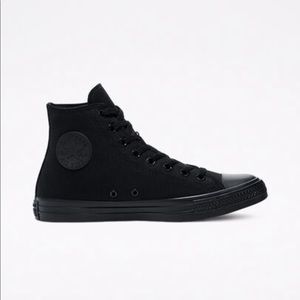 All black womens high top converse, size 8, worn once.